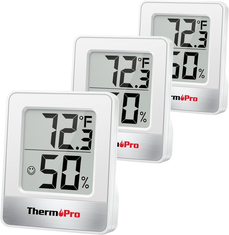 ThermoPro TP49 3 قطع مقياس رطوبة رقمي مقياس حرارة داخلي مقياس رطوبة ميني مع مراقب درجة الحرارة والرطوبة مقياس حرارة خارجي وداخلي محطة الطقس - Image 1
